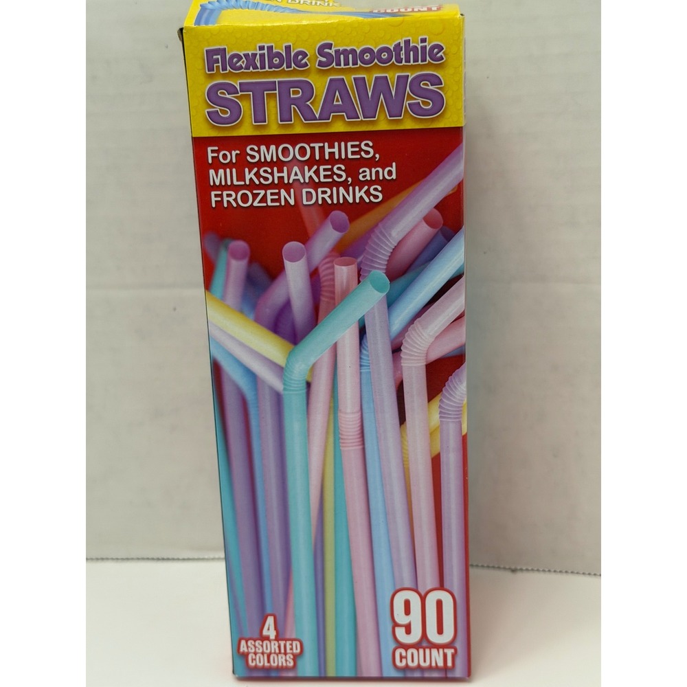 Flexible Smoothie Straws 90 Count Assorted Colors Milkshake Straws‎